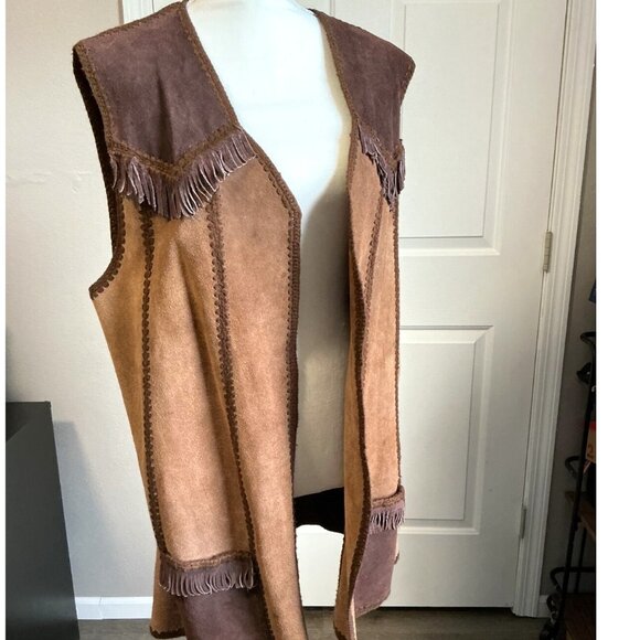 Vintage Lane Bryant Fringe Leather Front‎ Vest XL Festival Western - Picture 2 of 11